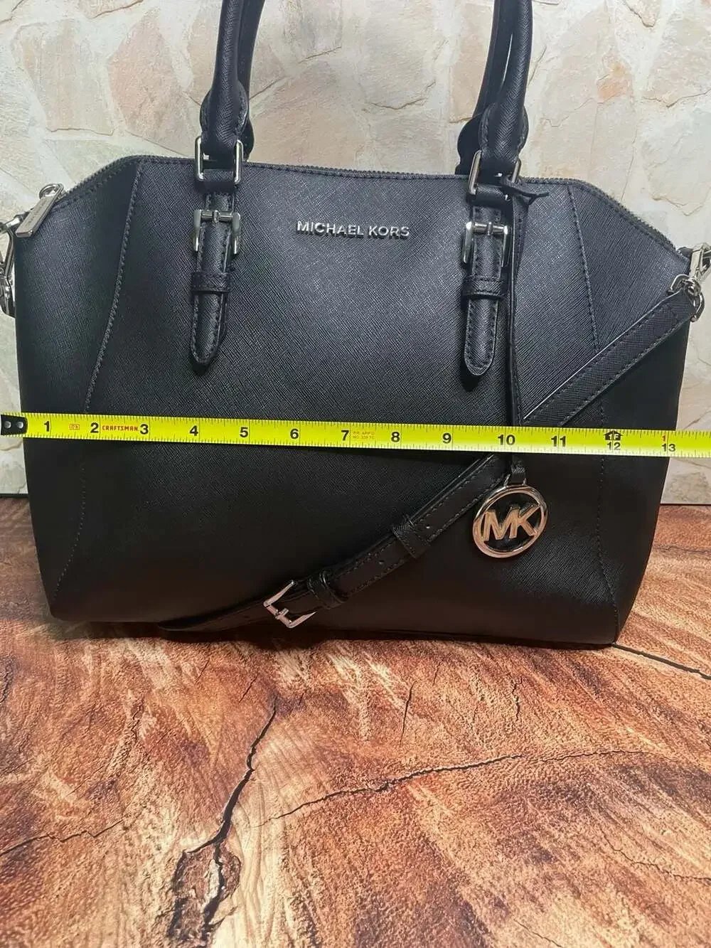 Michael Kors Charlotte Large Saffiano Leather Satchel Crossbody Bag Black